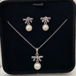 Pandora Necklace bow pearl earring set